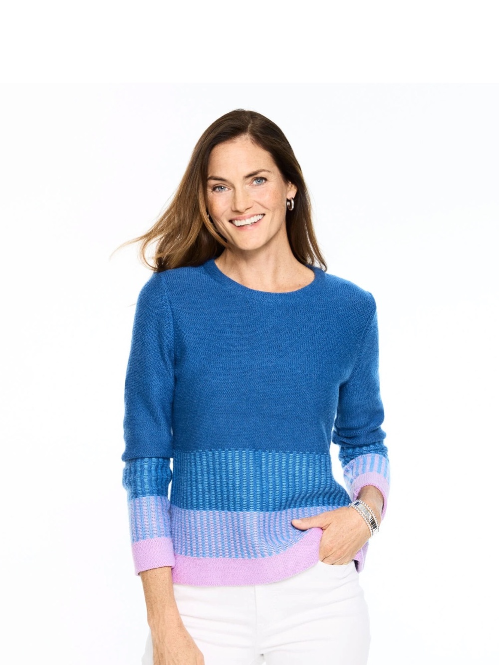 Talbots Blue and Lavender Colorblock Crewneck Sweater